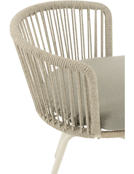 Chaise de jardin design bohème Corde Gris Métal Blanc Toa 
