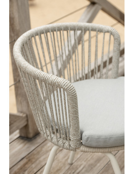 Chaise de jardin design bohème Corde Gris Métal Blanc Toa 