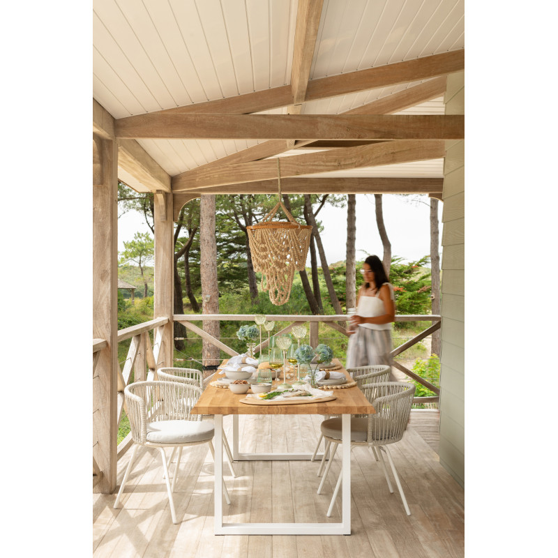 Chaise de jardin design bohème Corde Gris Métal Blanc Toa 