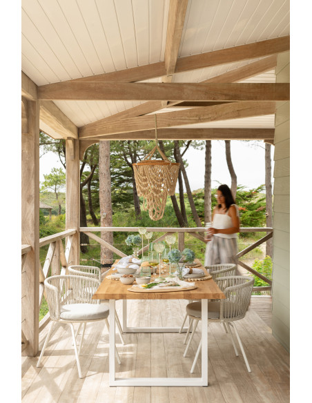 Chaise de jardin design bohème Corde Gris Métal Blanc Toa 