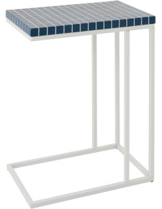 Bout de canapé design bord de mer Rectangulaire 47 cm Métal Bois MDF Bleu foncé Blanc Motif carreaux 