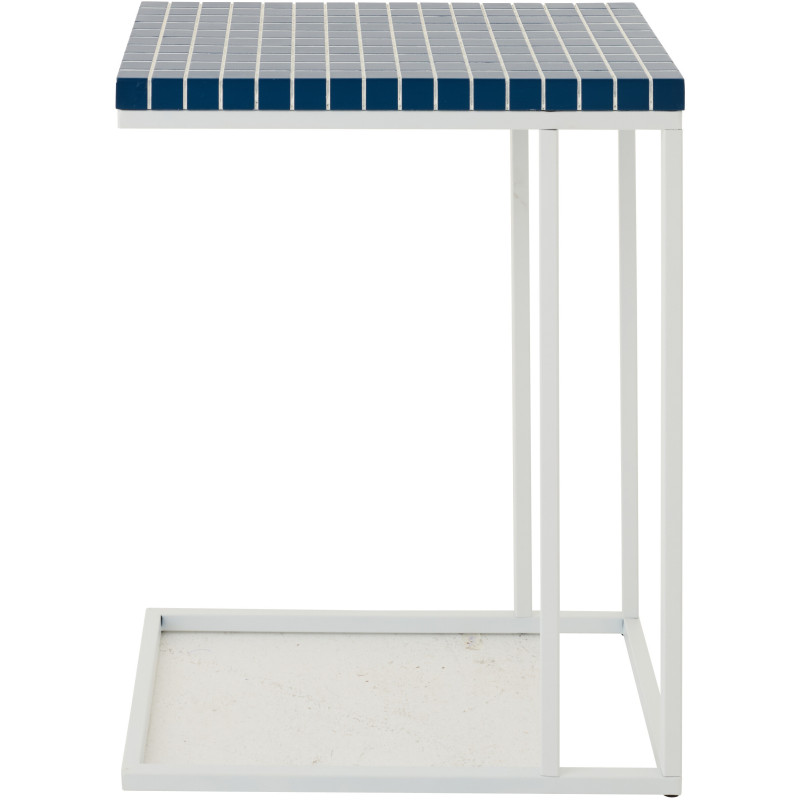 Bout de canapé design bord de mer Rectangulaire 47 cm Métal Bois MDF Bleu foncé Blanc Motif carreaux 