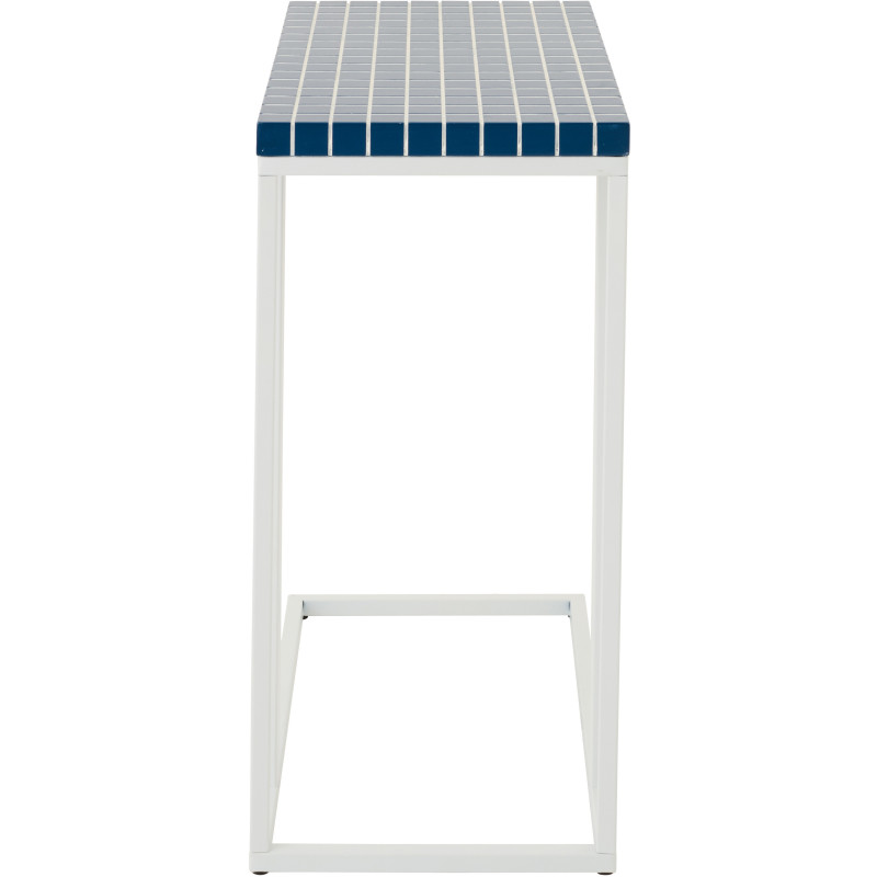 Bout de canapé design bord de mer Rectangulaire 47 cm Métal Bois MDF Bleu foncé Blanc Motif carreaux 