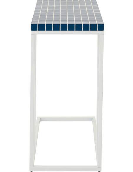 Bout de canapé design bord de mer Rectangulaire 47 cm Métal Bois MDF Bleu foncé Blanc Motif carreaux 