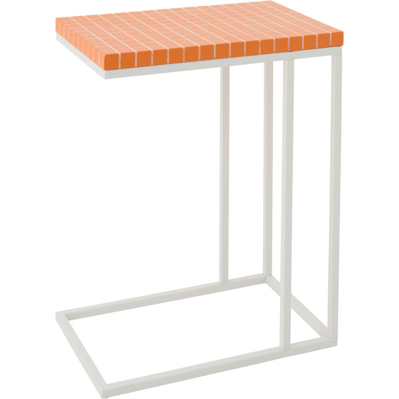 Bout de canapé design bord de mer Rectangulaire 47 cm Métal Bois MDF Orange Blanc Motif carreaux 