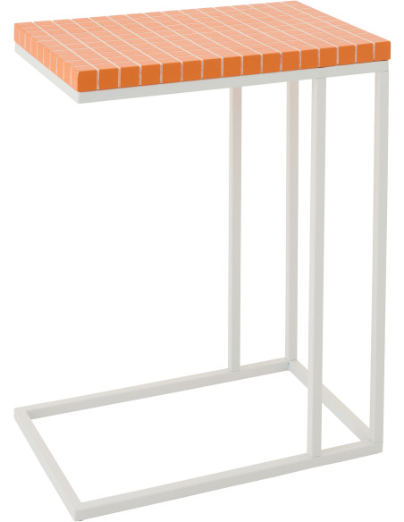 Bout de canapé design bord de mer Rectangulaire 47 cm Métal Bois MDF Orange Blanc Motif carreaux 