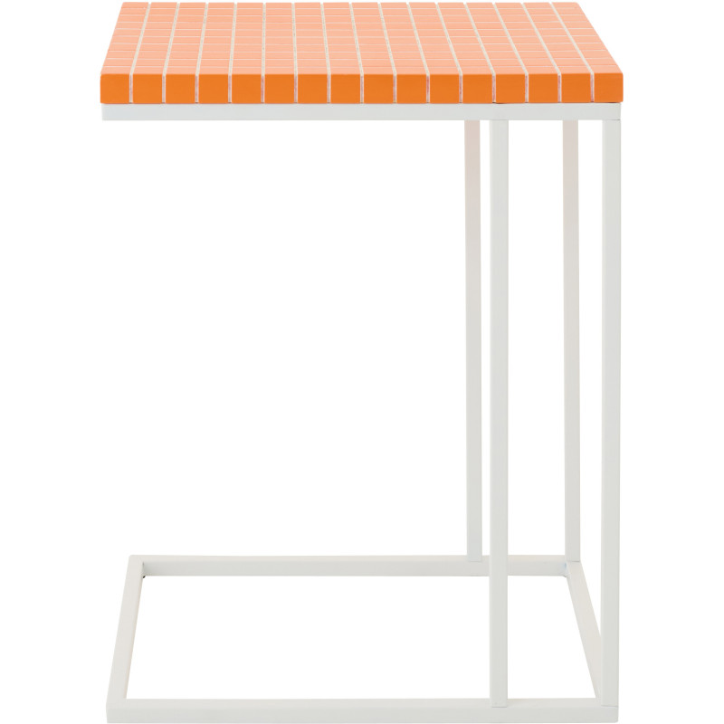 Bout de canapé design bord de mer Rectangulaire 47 cm Métal Bois MDF Orange Blanc Motif carreaux 