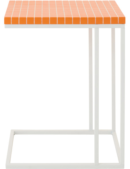 Bout de canapé design bord de mer Rectangulaire 47 cm Métal Bois MDF Orange Blanc Motif carreaux 
