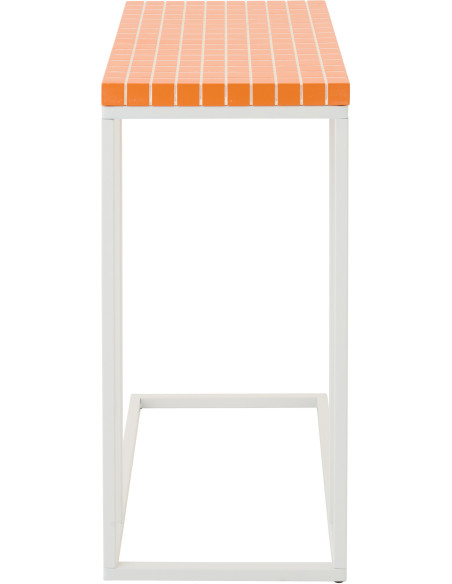 Bout de canapé design bord de mer Rectangulaire 47 cm Métal Bois MDF Orange Blanc Motif carreaux 
