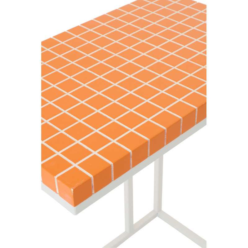 Bout de canapé design bord de mer Rectangulaire 47 cm Métal Bois MDF Orange Blanc Motif carreaux 