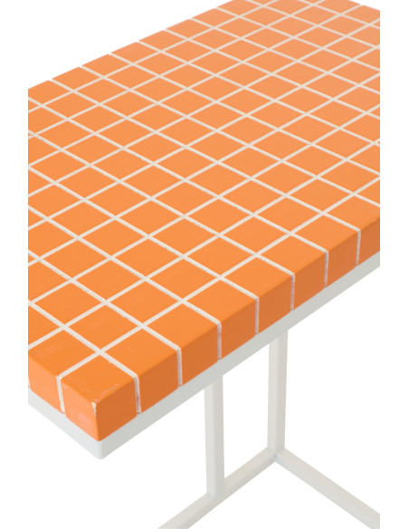 Bout de canapé design bord de mer Rectangulaire 47 cm Métal Bois MDF Orange Blanc Motif carreaux 