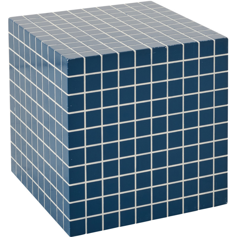 Table d'appoint design bord de mer Carrée 34 cm Bois MDF Blanc Motif carreaux 