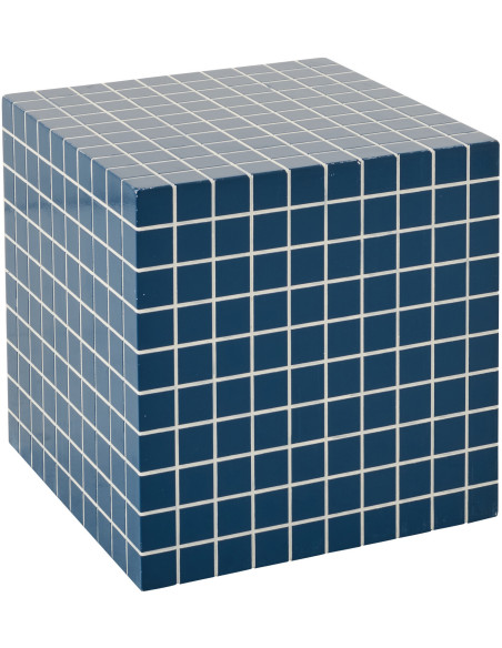 Table d'appoint design bord de mer Carrée 34 cm Bois MDF Blanc Motif carreaux 