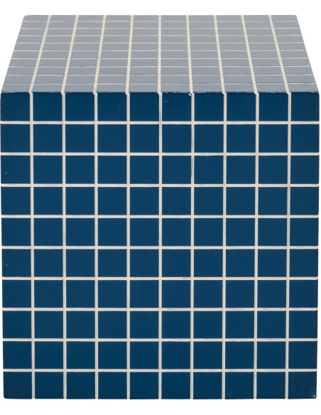 Table d'appoint design bord de mer Carrée 34 cm Bois MDF Blanc Motif carreaux 