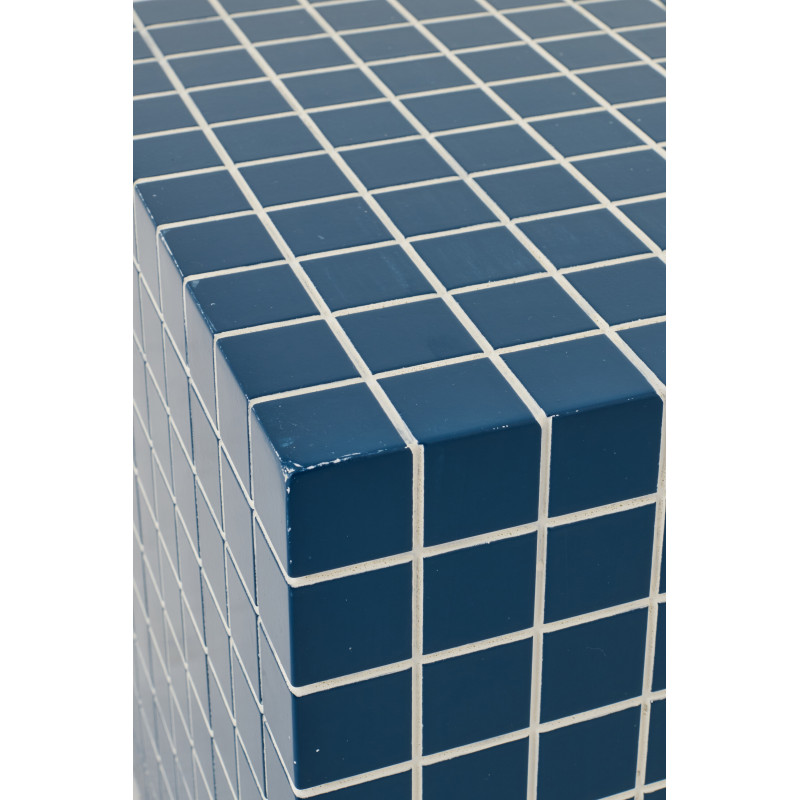 Table d'appoint design bord de mer Carrée 34 cm Bois MDF Blanc Motif carreaux 