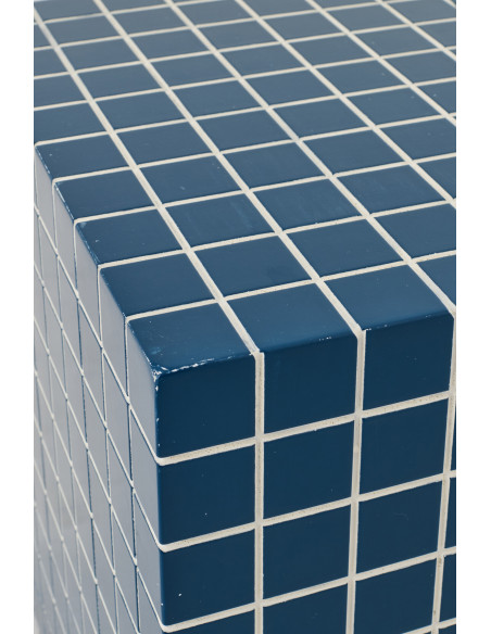 Table d'appoint design bord de mer Carrée 34 cm Bois MDF Blanc Motif carreaux 