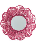 Miroir mural Rivana fleur 50 cm raphia tressé rose foncé
