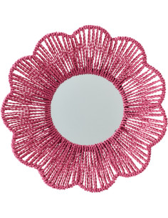 Miroir mural bohème Fleur 50x50 Raphia Rose foncé Tressé Rivana 