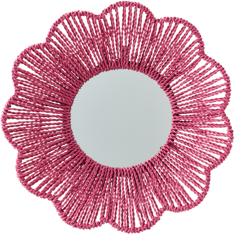 Miroir mural bohème Fleur 50x50 Raphia Rose foncé Tressé Rivana 