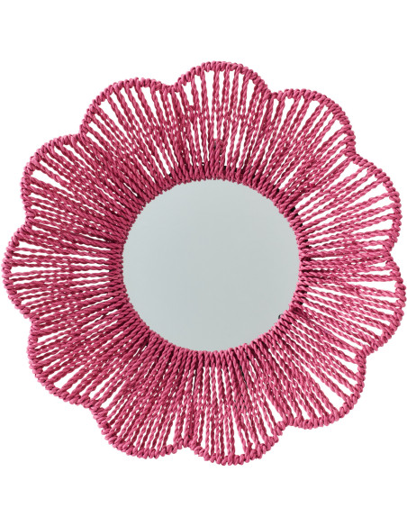 Miroir mural bohème Fleur 50x50 Raphia Rose foncé Tressé Rivana 