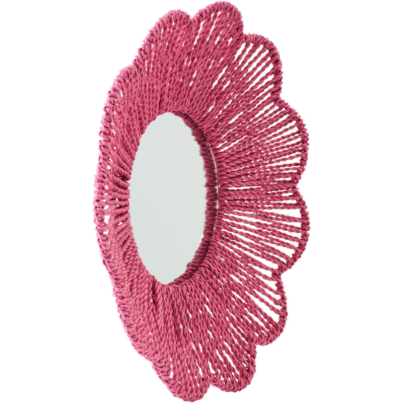 Miroir mural bohème Fleur 50x50 Raphia Rose foncé Tressé Rivana 