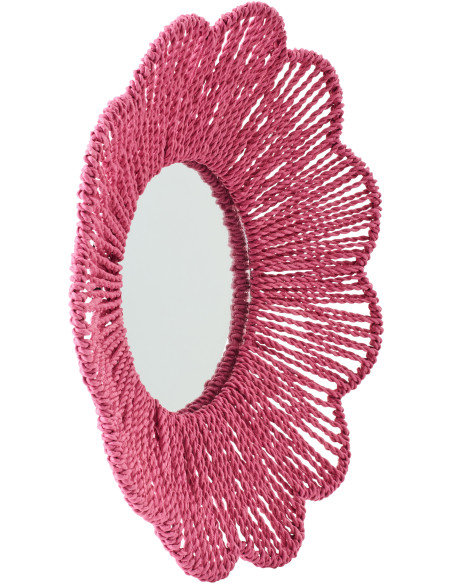 Miroir mural bohème Fleur 50x50 Raphia Rose foncé Tressé Rivana 