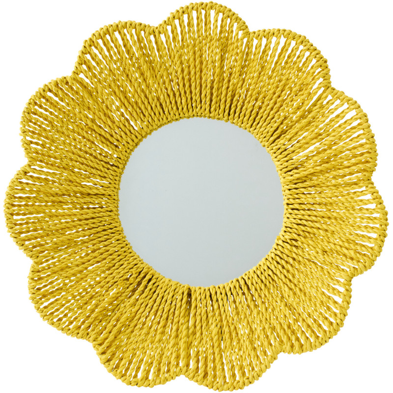 Miroir mural bohème Fleur 50x50 Raphia Jaune Tressé Rivana 