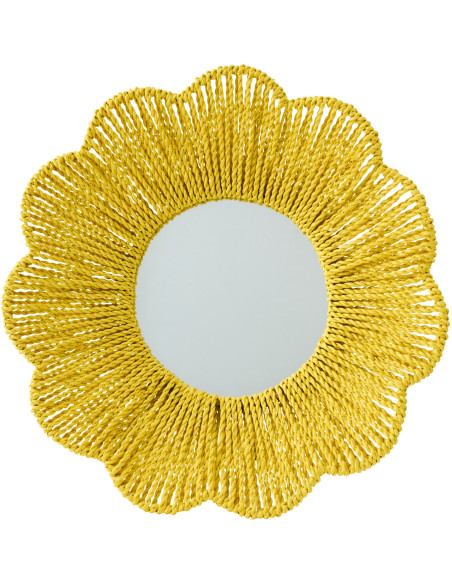 Miroir mural bohème Fleur 50x50 Raphia Jaune Tressé Rivana 