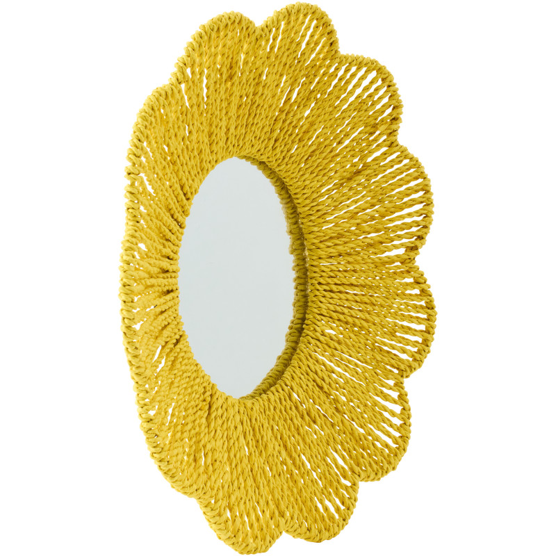 Miroir mural bohème Fleur 50x50 Raphia Jaune Tressé Rivana 