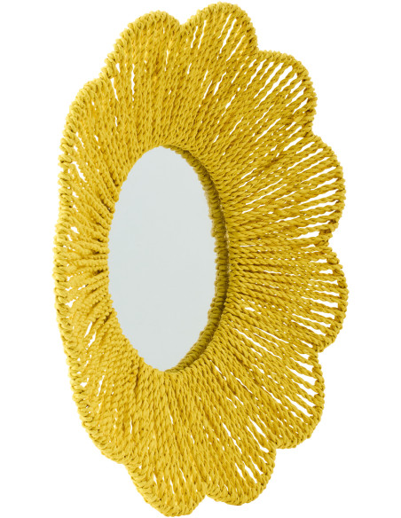 Miroir mural bohème Fleur 50x50 Raphia Jaune Tressé Rivana 