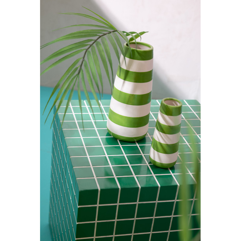 Table d'appoint design bord de mer Carrée 34 cm Bois MDF Blanc Motif carreaux 