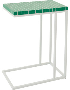 Bout de canapé design bord de mer Rectangulaire 47 cm Métal Bois MDF Vert Blanc Motif carreaux 