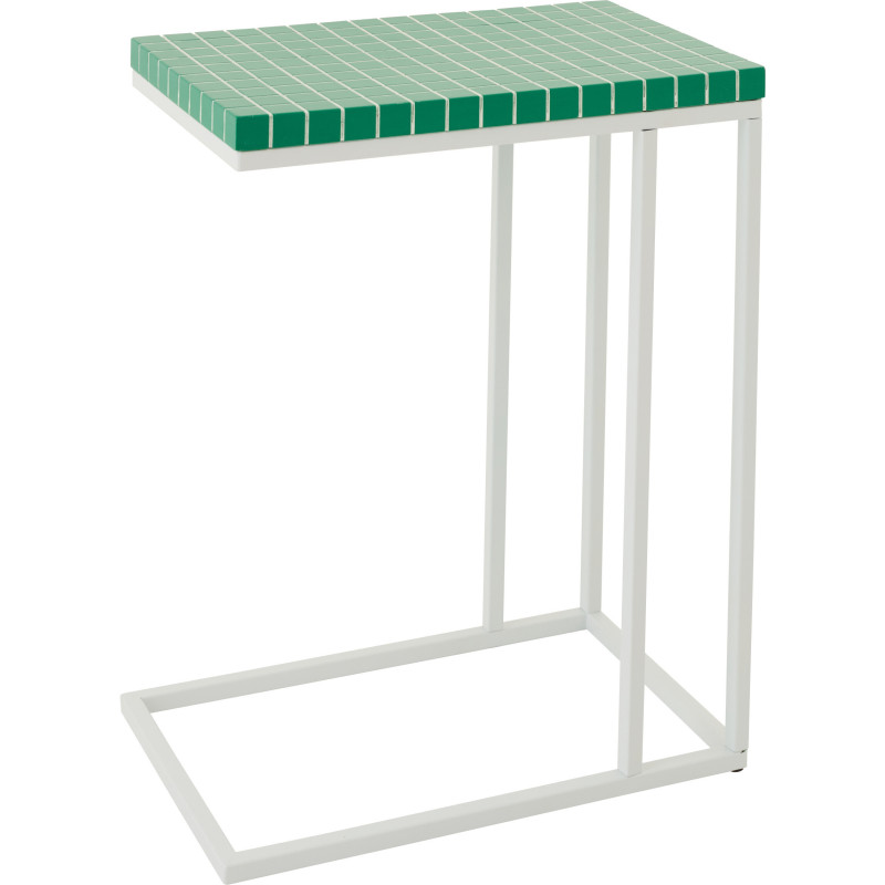 Bout de canapé design bord de mer Rectangulaire 47 cm Métal Bois MDF Vert Blanc Motif carreaux 