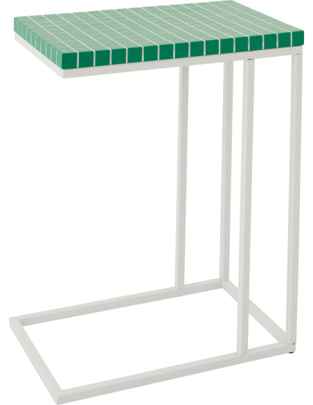 Bout de canapé design bord de mer Rectangulaire 47 cm Métal Bois MDF Vert Blanc Motif carreaux 