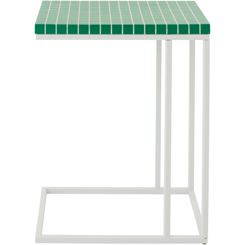 Bout de canapé design bord de mer Rectangulaire 47 cm Métal Bois MDF Vert Blanc Motif carreaux 