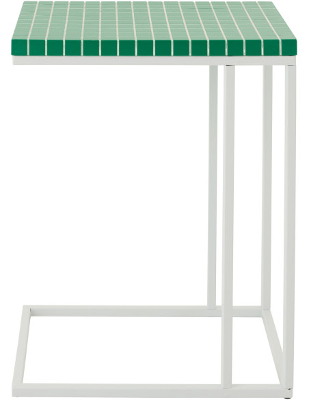 Bout de canapé design bord de mer Rectangulaire 47 cm Métal Bois MDF Vert Blanc Motif carreaux 