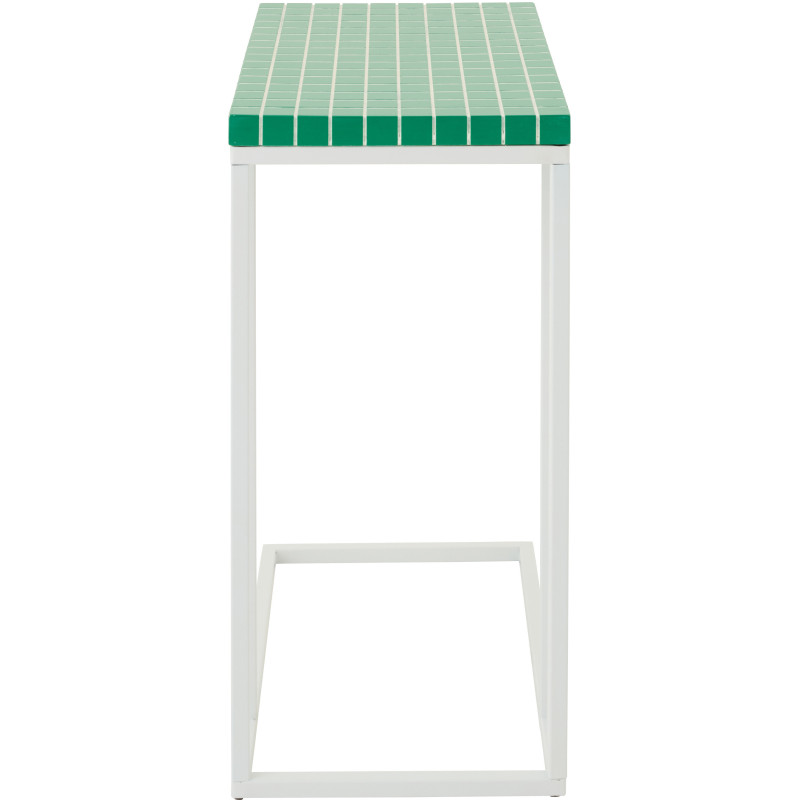 Bout de canapé design bord de mer Rectangulaire 47 cm Métal Bois MDF Vert Blanc Motif carreaux 