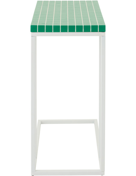 Bout de canapé design bord de mer Rectangulaire 47 cm Métal Bois MDF Vert Blanc Motif carreaux 