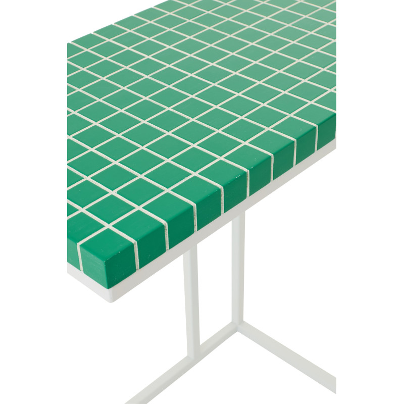 Bout de canapé design bord de mer Rectangulaire 47 cm Métal Bois MDF Vert Blanc Motif carreaux 