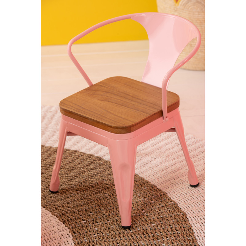 Chaise pour enfant design industriel Métal Rose clair Contreplaqué Naturel Evi 