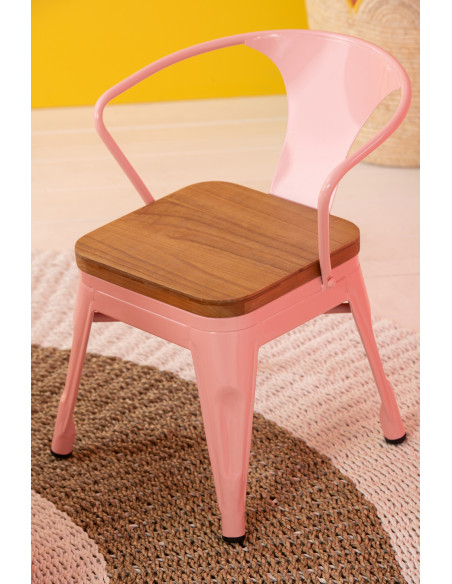 Chaise pour enfant design industriel Métal Rose clair Contreplaqué Naturel Evi 