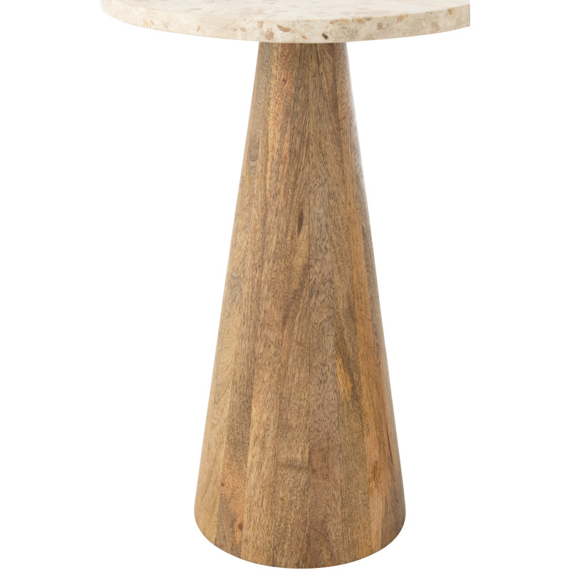 Lot de 2 Sellettes design chic Ronde Marbre Beige Bois de manguier Marron Monolya J-Line - 3