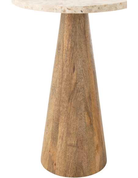 Lot de 2 Sellettes design chic Ronde Marbre Beige Bois de manguier Marron Monolya J-Line - 3