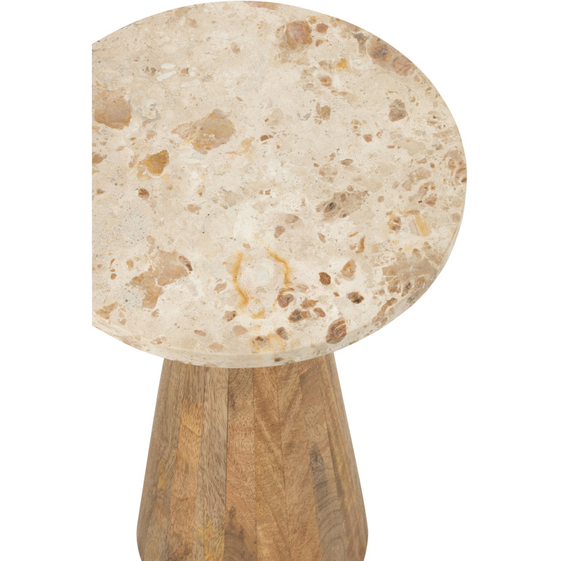 Lot de 2 Sellettes design chic Ronde Marbre Beige Bois de manguier Marron Monolya J-Line - 4