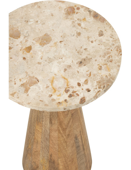 Lot de 2 Sellettes design chic Ronde Marbre Beige Bois de manguier Marron Monolya J-Line - 4