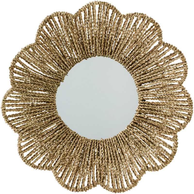 Miroir mural bord de mer Fleur 50x50 Jonc de mer Naturel Tressé Rivana 