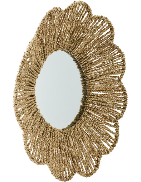 Miroir mural bord de mer Fleur 50x50 Jonc de mer Naturel Tressé Rivana 
