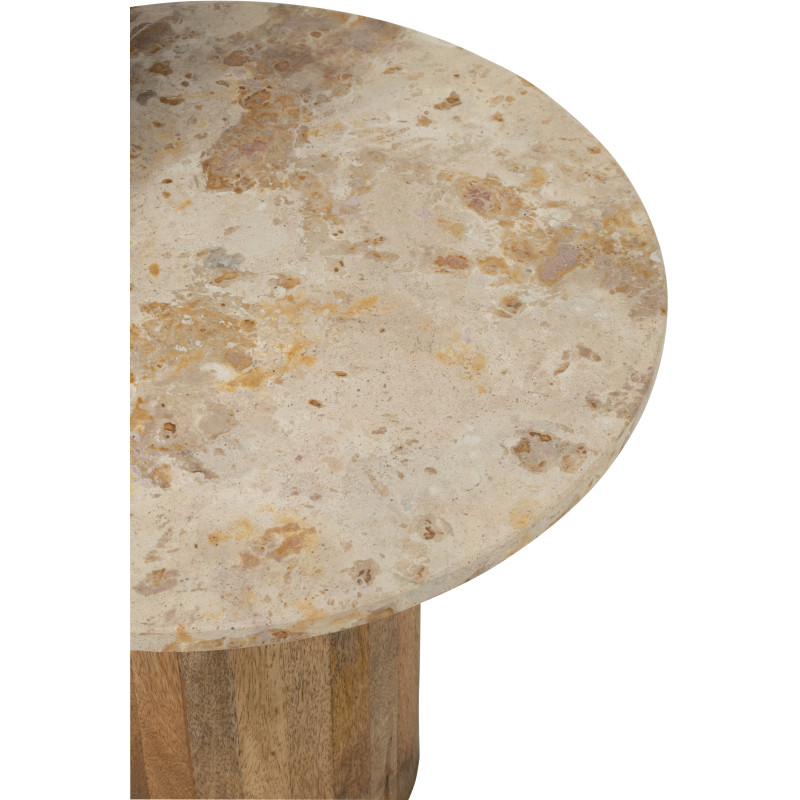 Lot de 2 Table d'appoint design chic Ronde Marbre Beige Bois de manguier Marron Monolya J-Line - 4