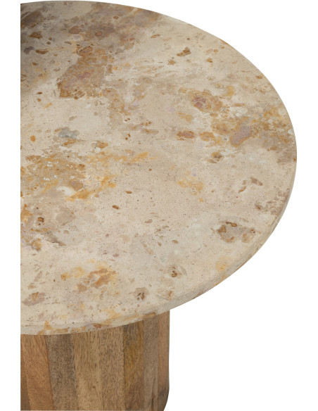 Lot de 2 Table d'appoint design chic Ronde Marbre Beige Bois de manguier Marron Monolya J-Line - 4