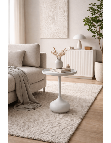 Table d'appoint design contemporain chic Ronde 45 cm Métal Blanc Calcéa
